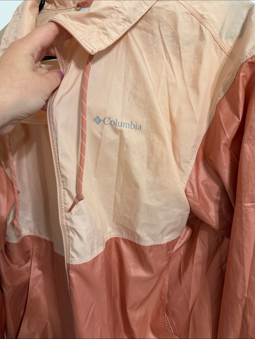 Women’s Two-Tone Peach Bomber Windbreaker Jacket - Picture 3 of 5